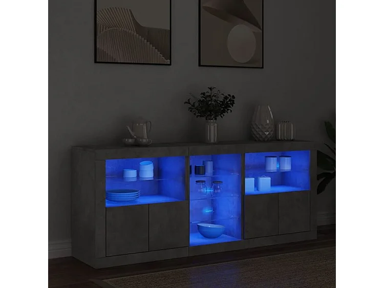 Buffet avec lumières LED gris béton 162x37x67