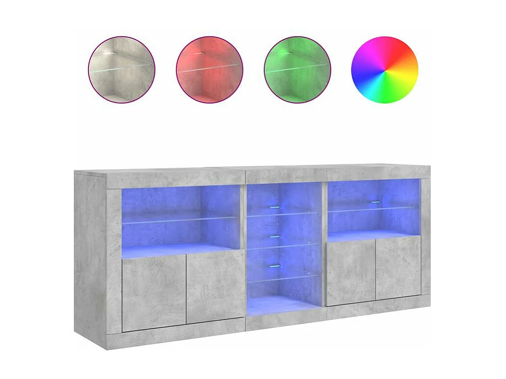 Buffet avec lumières LED gris béton 162x37x67