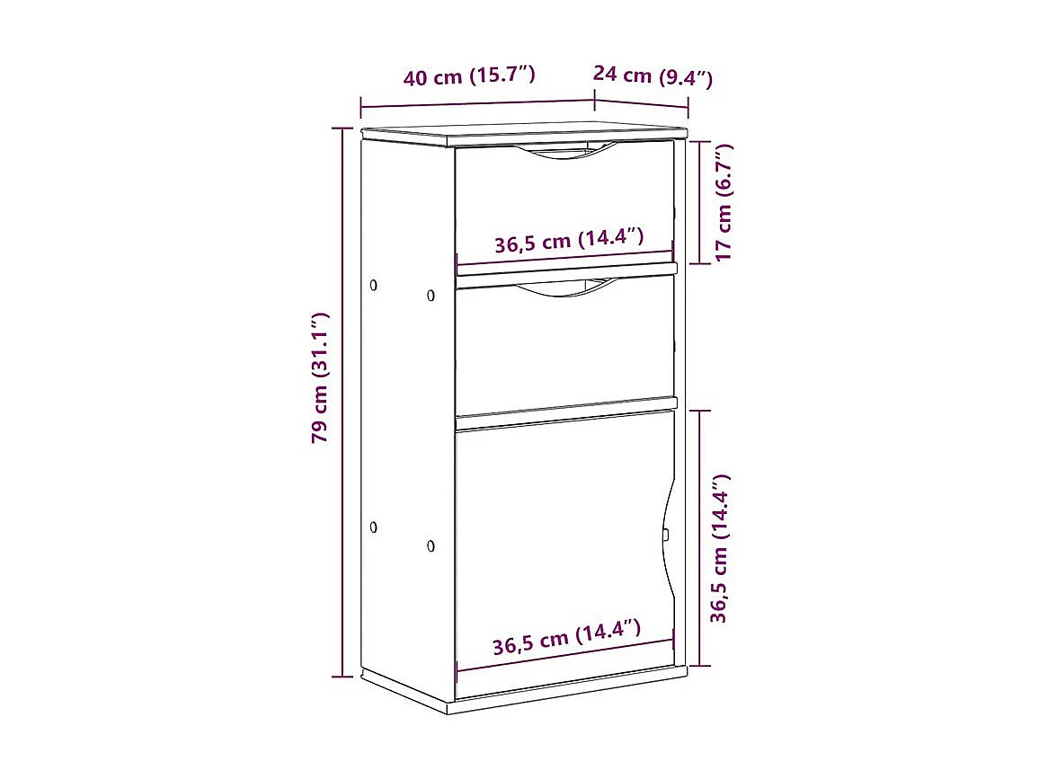 Armoire latérale avec tiroirs ODDA 40x24x79 bois massif pin
