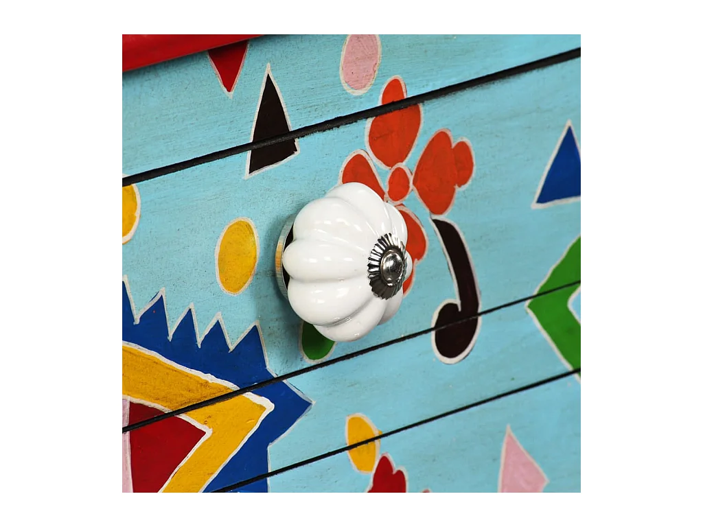 Table console Bois de manguier massif Bleu peint à la main