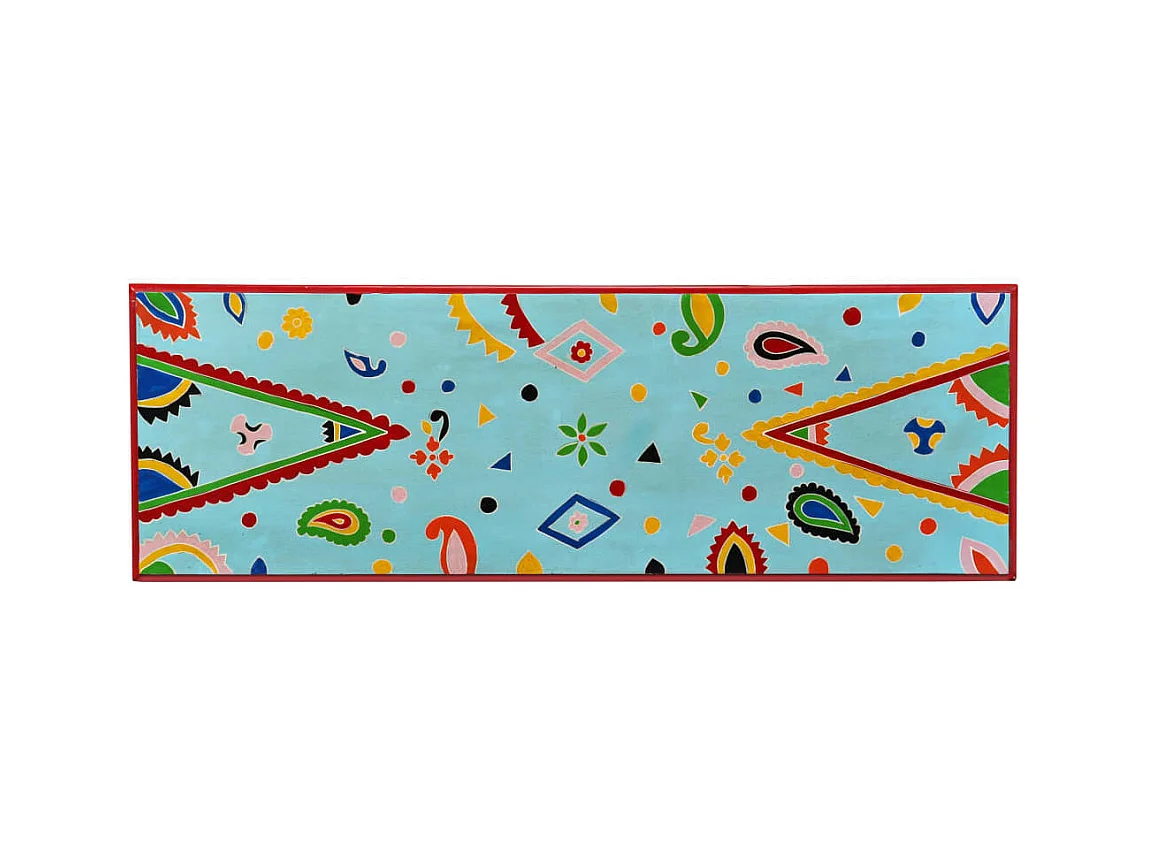 Table console Bois de manguier massif Bleu peint à la main