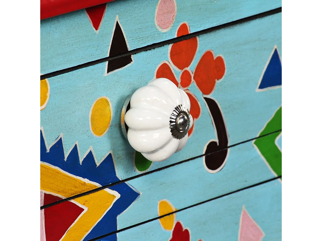 Table console Bois de manguier massif Bleu peint à la main