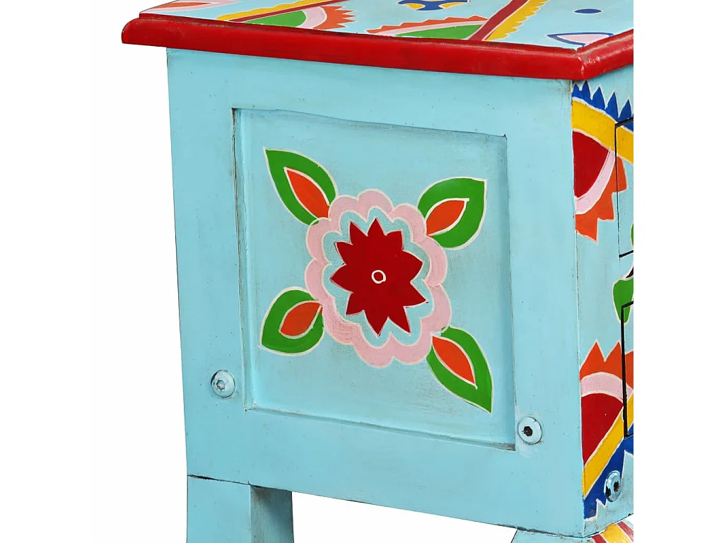 Table console Bois de manguier massif Bleu peint à la main