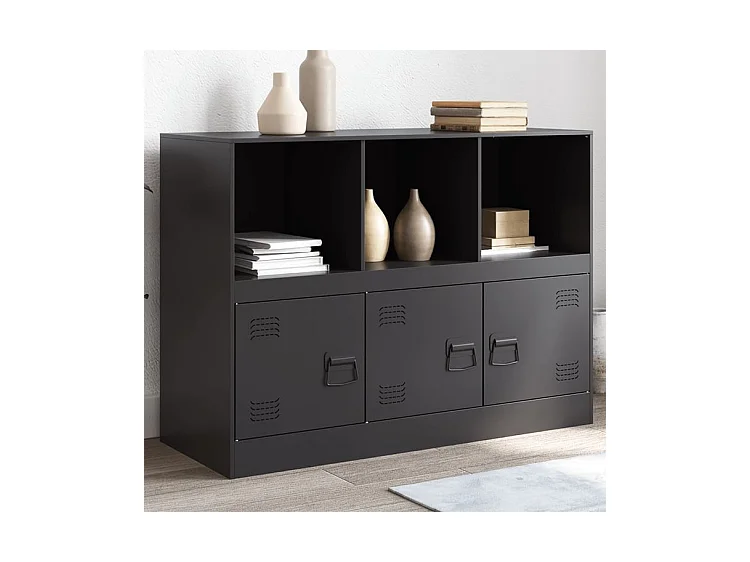 Meuble de rangement 3 portes 3 niches en acier Lazard 99cm - Style Industriel-Couleur Noir