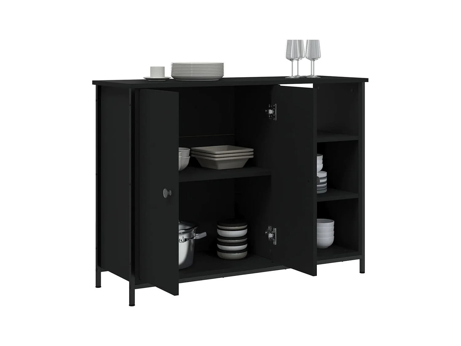 Buffet noir 100x33x75 bois d'ingénierie