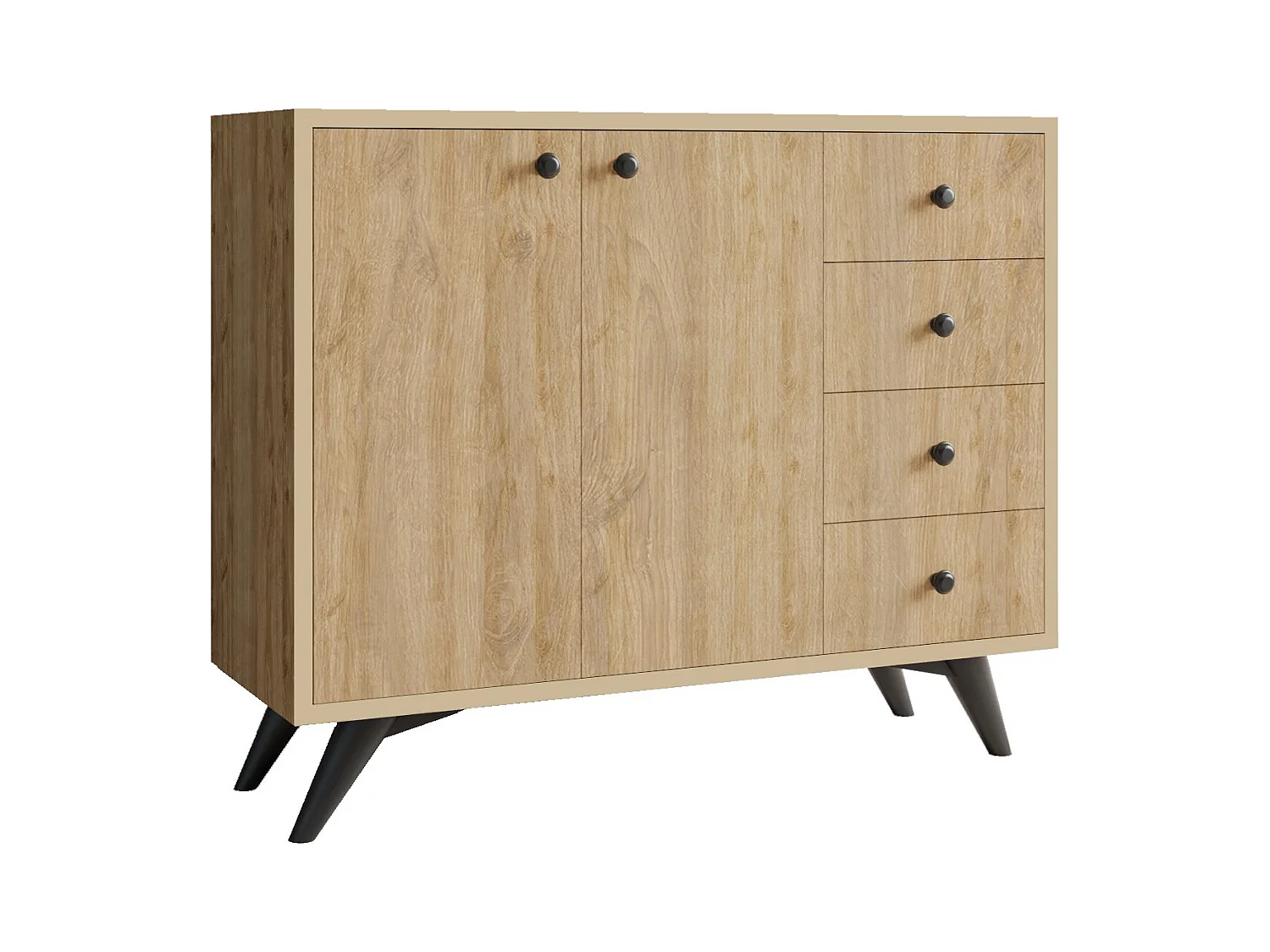 Commode 2 portes 4 tiroirs chêne clair 100cm