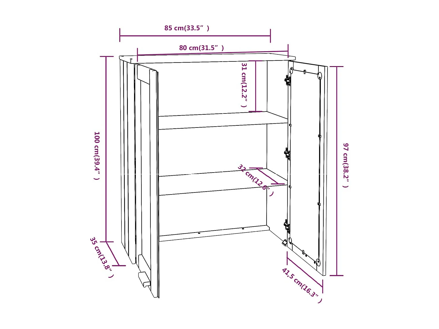 Dessus de buffet HAMAR Gris clair 85x35x100 Bois de pin