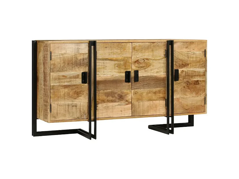 Buffet 4 portes manguier massif clair et métal noir Stracco