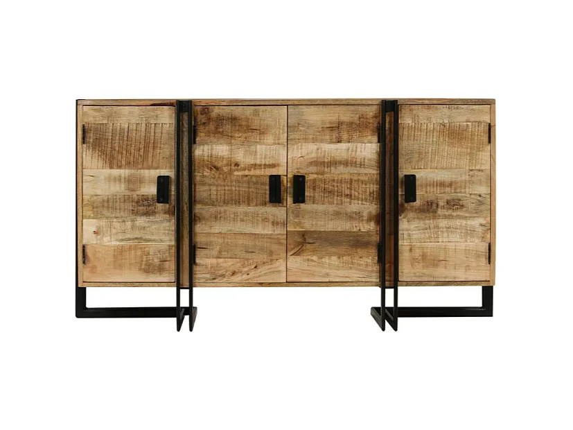 Buffet 4 portes manguier massif clair et métal noir Stracco