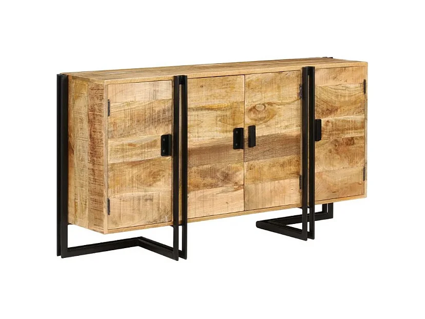 Buffet 4 portes manguier massif clair et métal noir Stracco