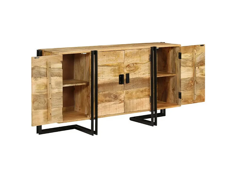 Buffet 4 portes manguier massif clair et métal noir Stracco