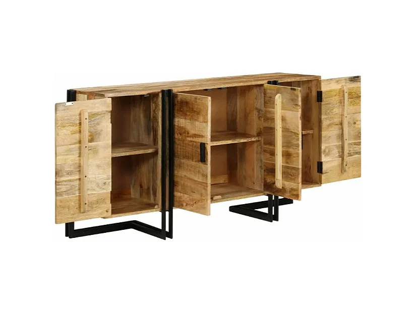 Buffet 4 portes manguier massif clair et métal noir Stracco