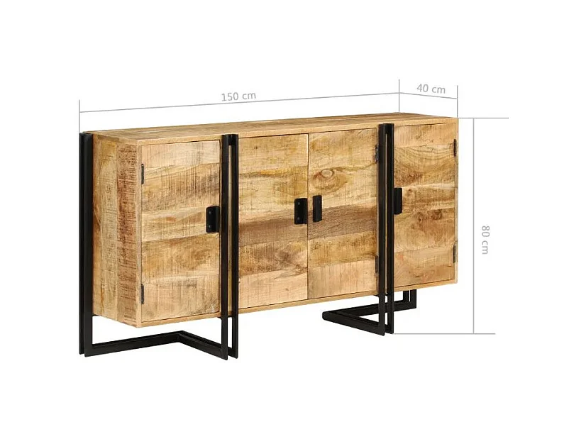 Buffet 4 portes manguier massif clair et métal noir Stracco