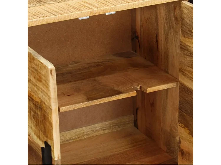 Buffet 4 portes manguier massif clair et métal noir Stracco