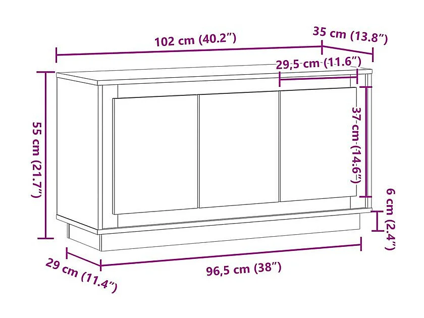 Buffet vieux bois 102x35x55 bois d'ingénierie