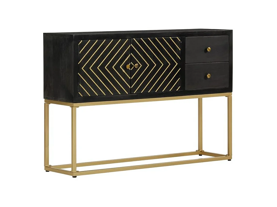 Buffet noir et doré 110x30x75 bois massif de manguier