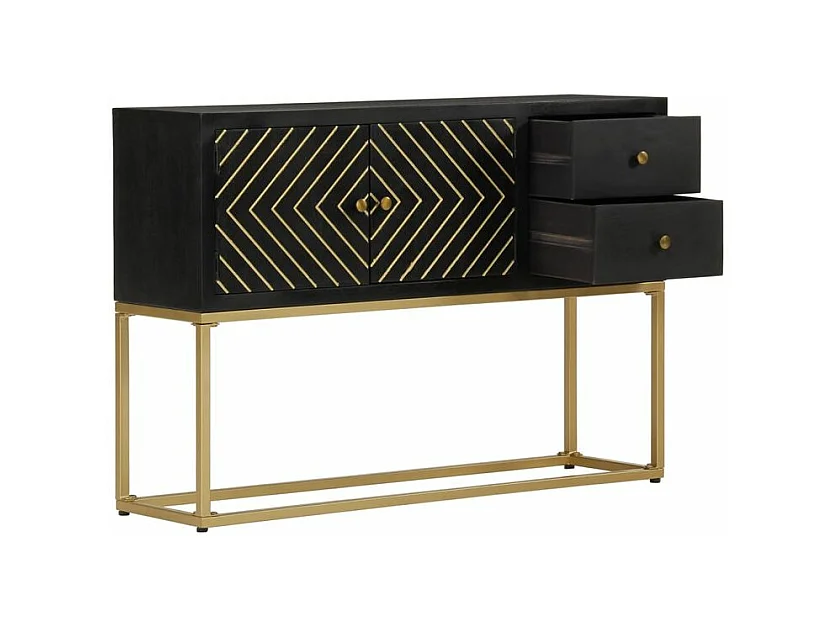Buffet noir et doré 110x30x75 bois massif de manguier