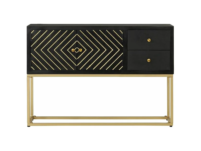 Buffet noir et doré 110x30x75 bois massif de manguier