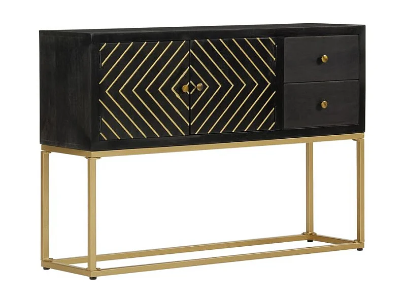 Buffet noir et doré 110x30x75 bois massif de manguier