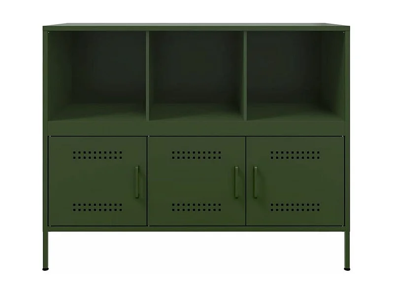 Meuble de rangement 3 portes 3 niches en acier Klavin 100cm - Style Industriel-Couleur Vert olive