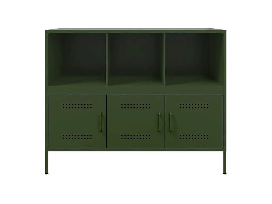 Meuble de rangement 3 portes 3 niches en acier Klavin 100cm - Style Industriel-Couleur Vert olive