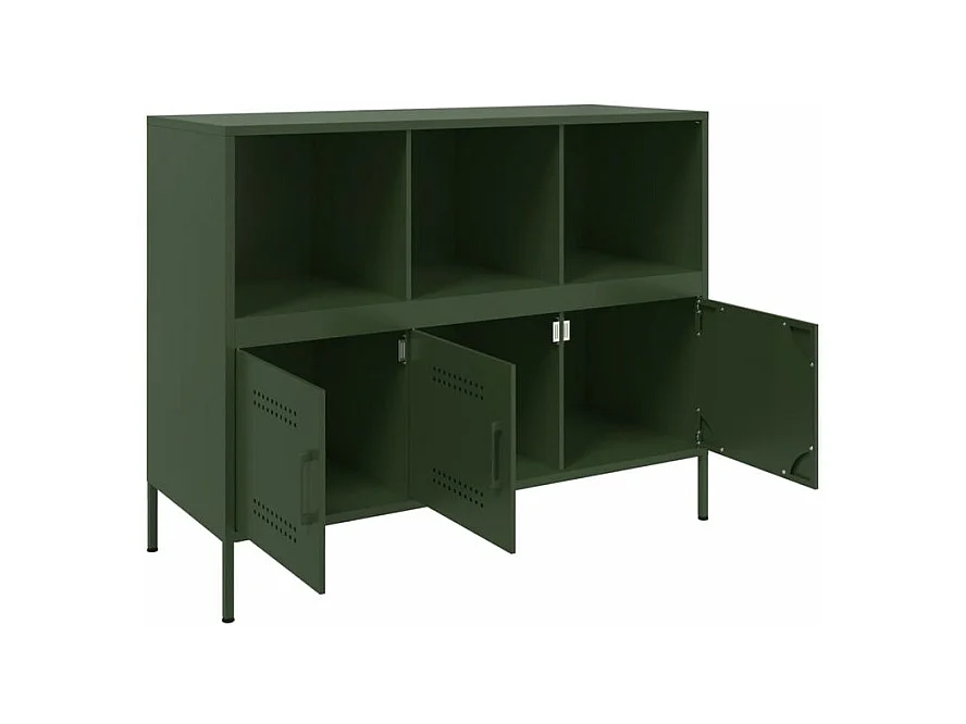 Meuble de rangement 3 portes 3 niches en acier Klavin 100cm - Style Industriel-Couleur Vert olive
