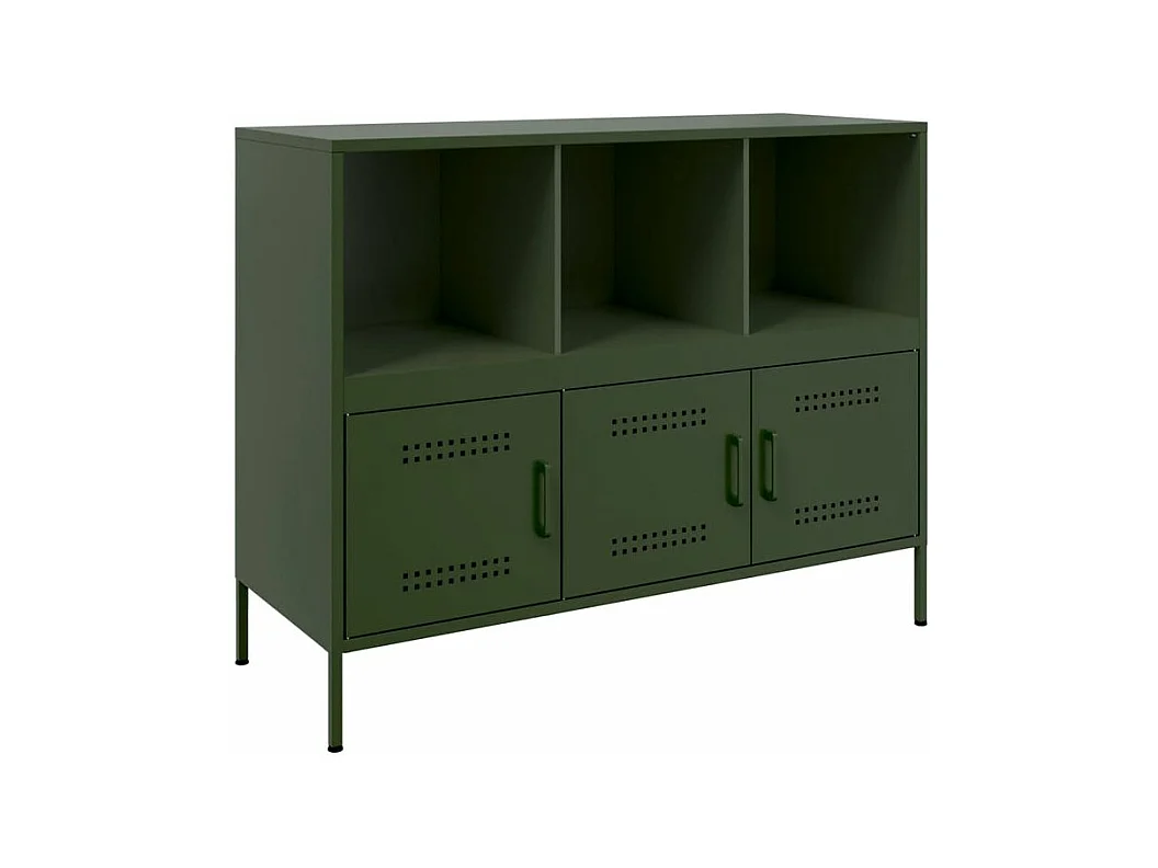 Meuble de rangement 3 portes 3 niches en acier Klavin 100cm - Style Industriel-Couleur Vert olive