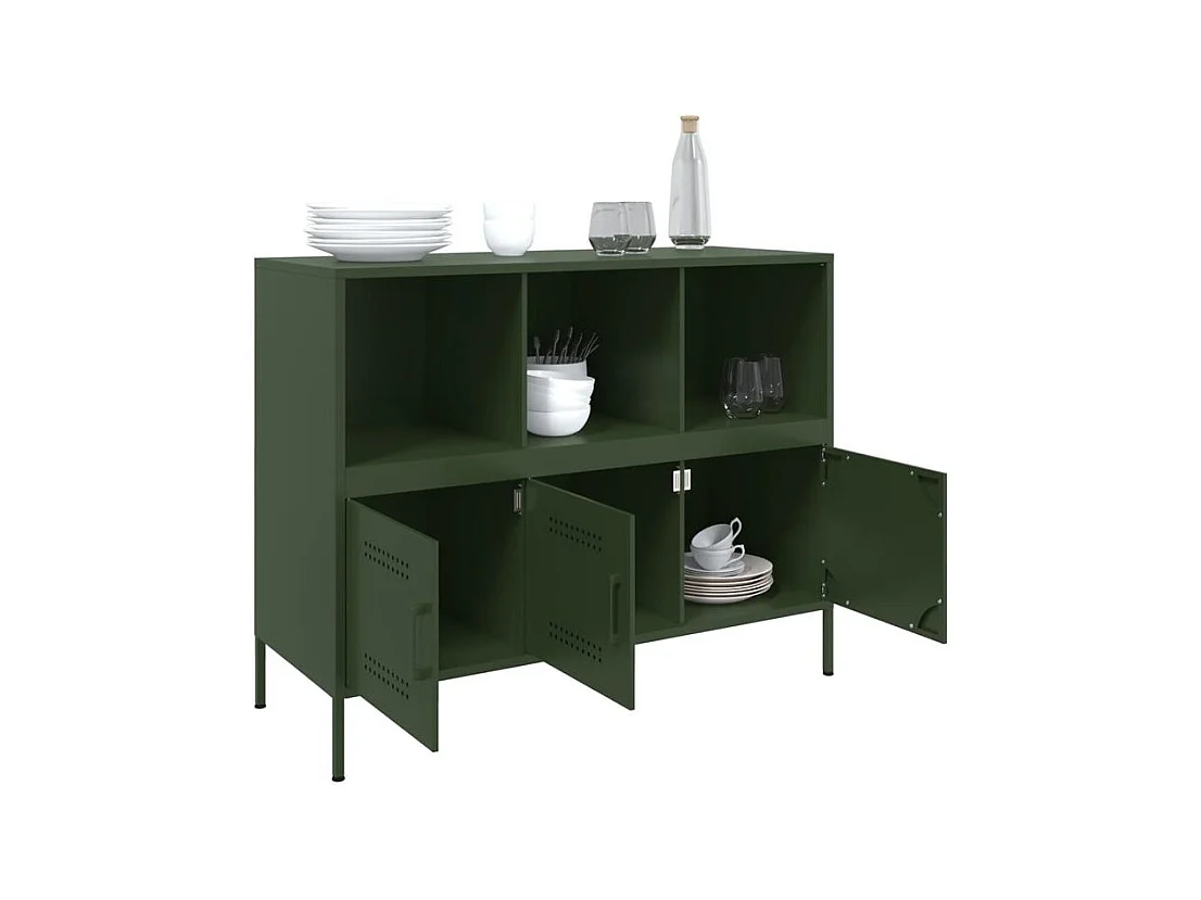 Meuble de rangement 3 portes 3 niches en acier Klavin 100cm - Style Industriel-Couleur Vert olive