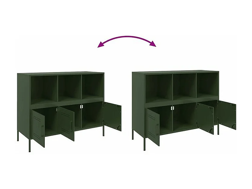 Meuble de rangement 3 portes 3 niches en acier Klavin 100cm - Style Industriel-Couleur Vert olive