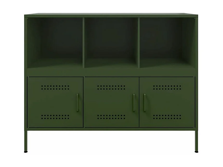 Meuble de rangement 3 portes 3 niches en acier Klavin 100cm - Style Industriel-Couleur Vert olive