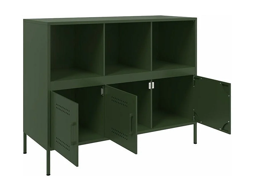 Meuble de rangement 3 portes 3 niches en acier Klavin 100cm - Style Industriel-Couleur Vert olive