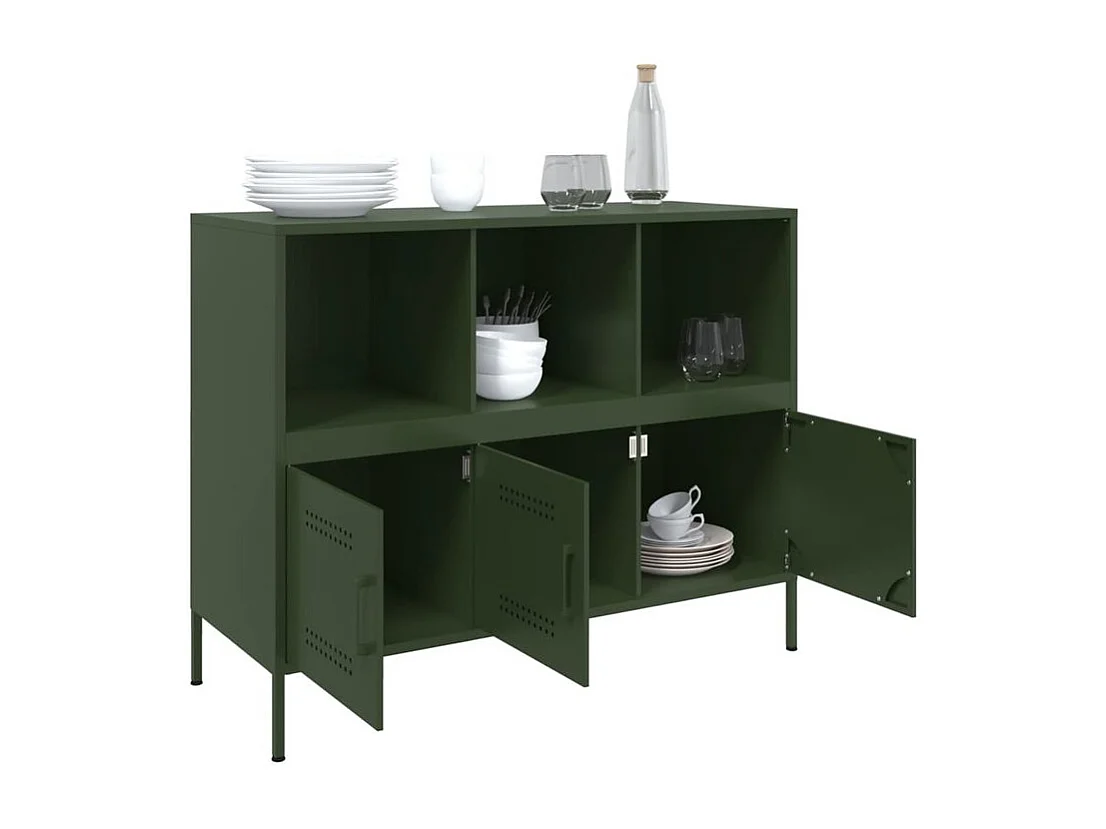 Meuble de rangement 3 portes 3 niches en acier Klavin 100cm - Style Industriel-Couleur Vert olive
