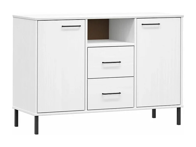 Buffet avec pieds en métal Blanc 113x40x77 Bois massif OSLO