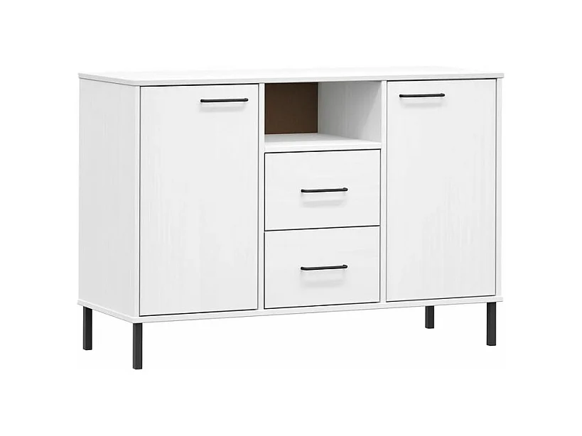 Buffet avec pieds en métal Blanc 113x40x77 Bois massif OSLO