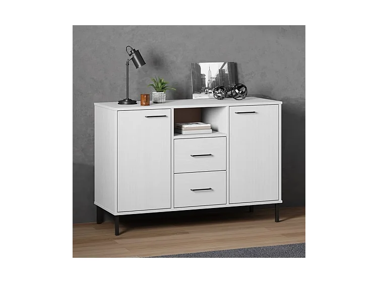Buffet avec pieds en métal Blanc 113x40x77 Bois massif OSLO