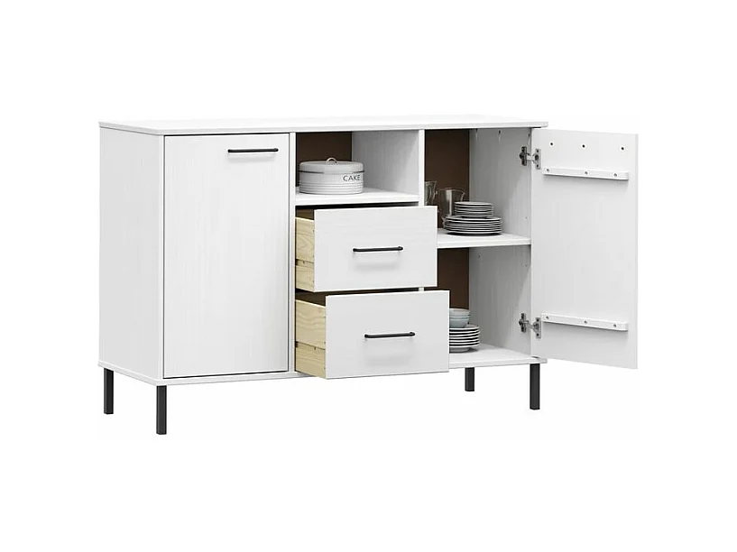 Buffet avec pieds en métal Blanc 113x40x77 Bois massif OSLO