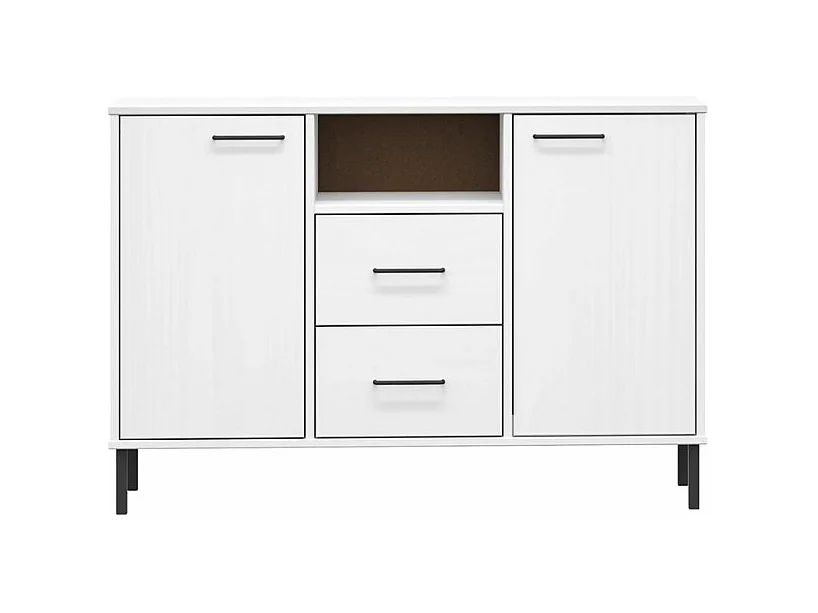 Buffet avec pieds en métal Blanc 113x40x77 Bois massif OSLO