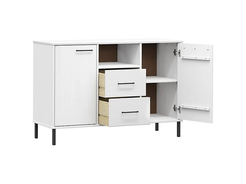 Buffet avec pieds en métal Blanc 113x40x77 Bois massif OSLO