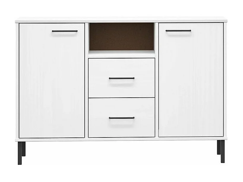 Buffet avec pieds en métal Blanc 113x40x77 Bois massif OSLO