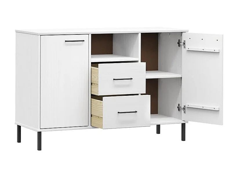 Buffet avec pieds en métal Blanc 113x40x77 Bois massif OSLO
