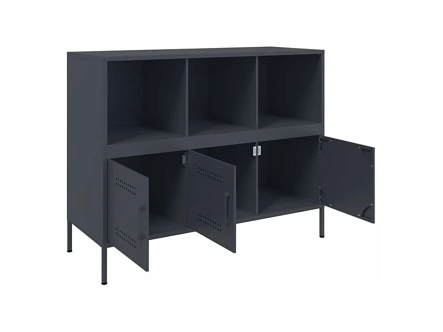 Meuble de rangement 3 portes 3 niches en acier Klavin 100cm - Style Industriel-Couleur Gris anthracite