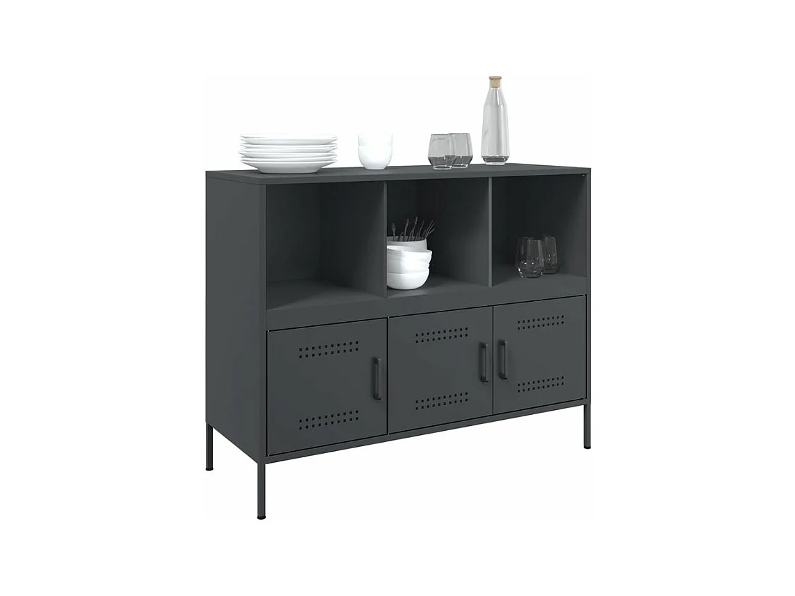 Meuble de rangement 3 portes 3 niches en acier Klavin 100cm - Style Industriel-Couleur Gris anthracite
