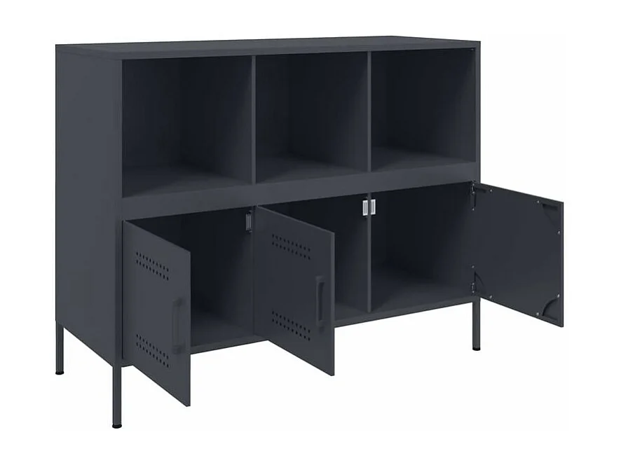 Meuble de rangement 3 portes 3 niches en acier Klavin 100cm - Style Industriel-Couleur Gris anthracite