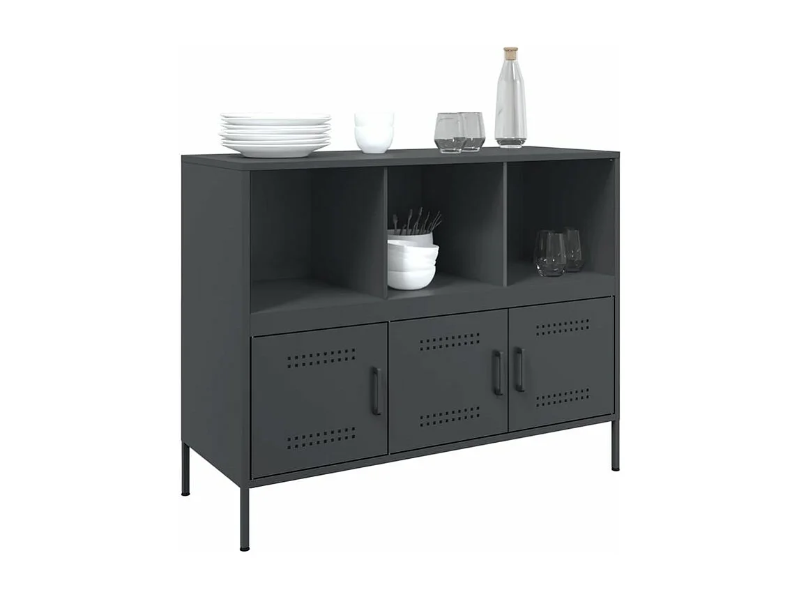 Meuble de rangement 3 portes 3 niches en acier Klavin 100cm - Style Industriel-Couleur Gris anthracite