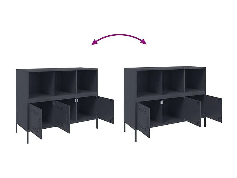 Meuble de rangement 3 portes 3 niches en acier Klavin 100cm - Style Industriel-Couleur Gris anthracite