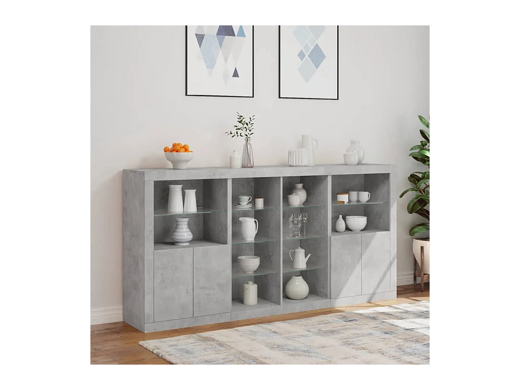 Buffet avec lumières LED gris béton 202x37x100