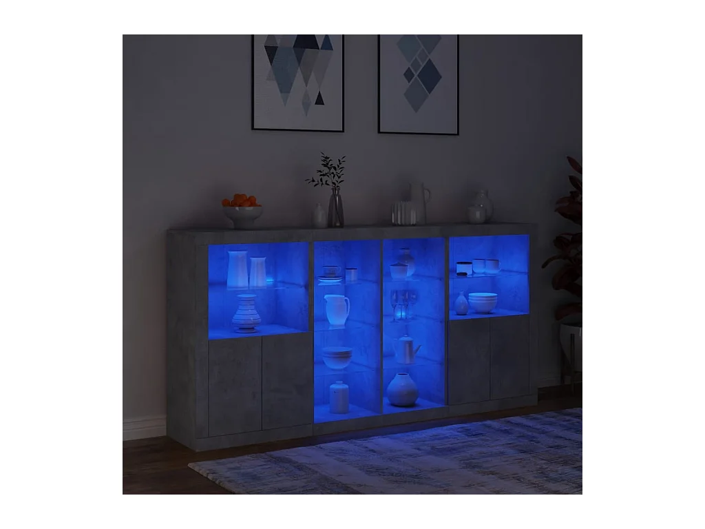 Buffet avec lumières LED gris béton 202x37x100