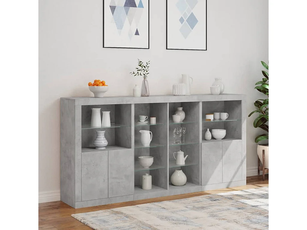 Buffet avec lumières LED gris béton 202x37x100