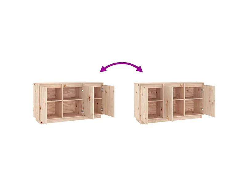 Petit buffet 3 portes en bois massif de pin Romane – Style classique et fonctionnel-Couleur Naturel