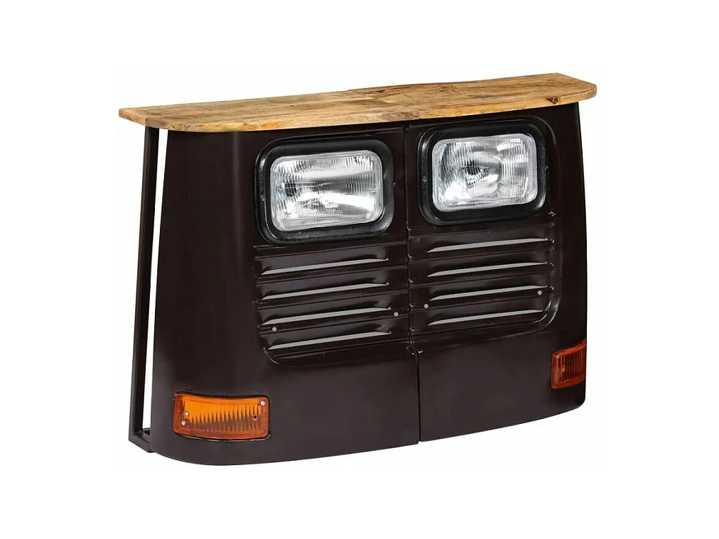 Buffet métal gris et plateau manguier massif Vroum